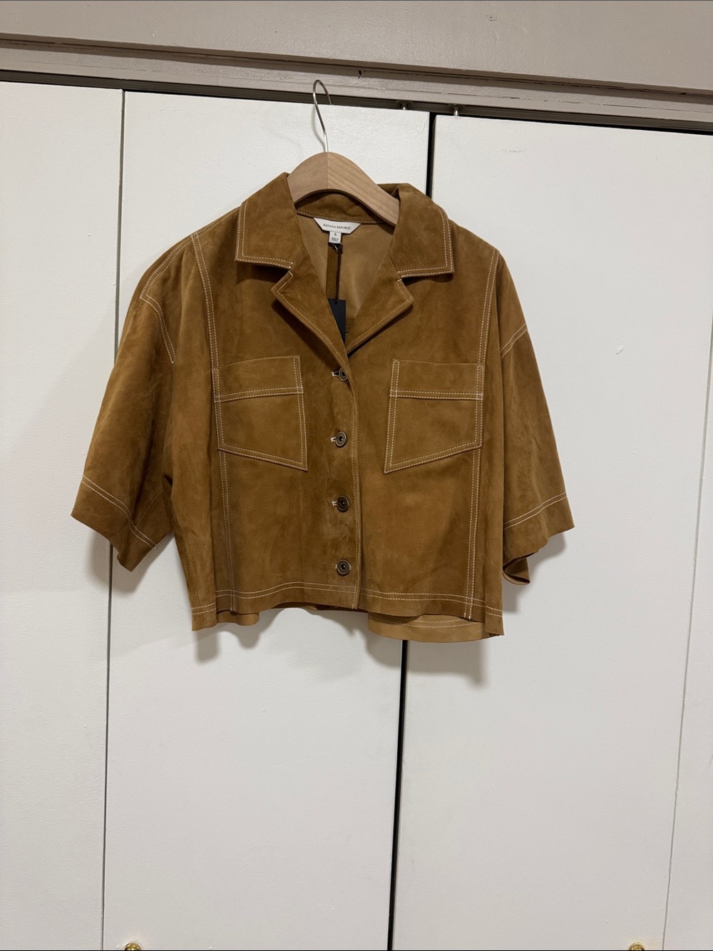 Banana Republic Cognac Suede Short-Sleeve Boxy Jacket